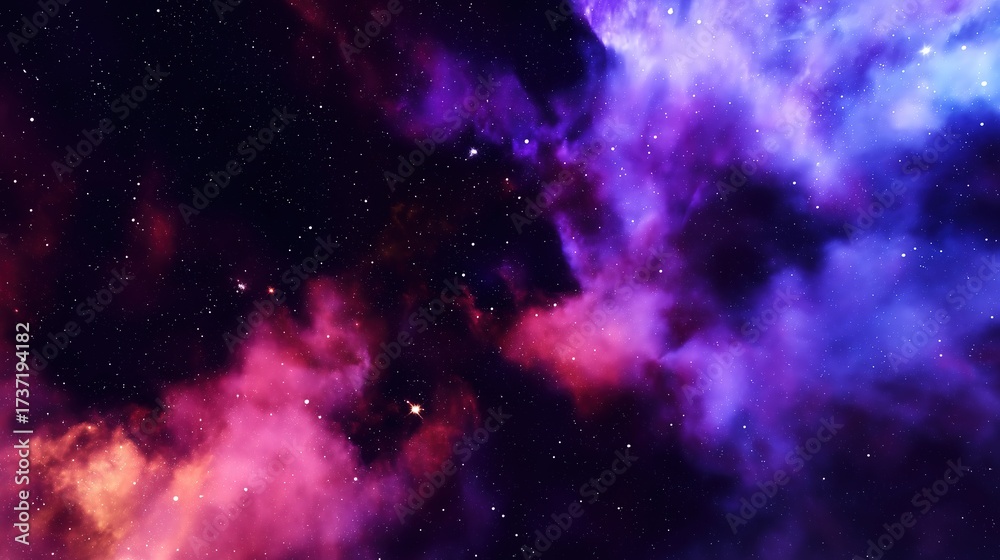Fototapeta premium Pink and Purple Nebula with Galaxy Dreamy Space Art Background