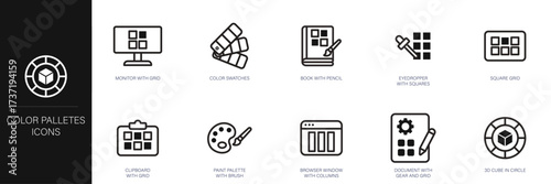 Color Palettes (Design) Line Icon Set