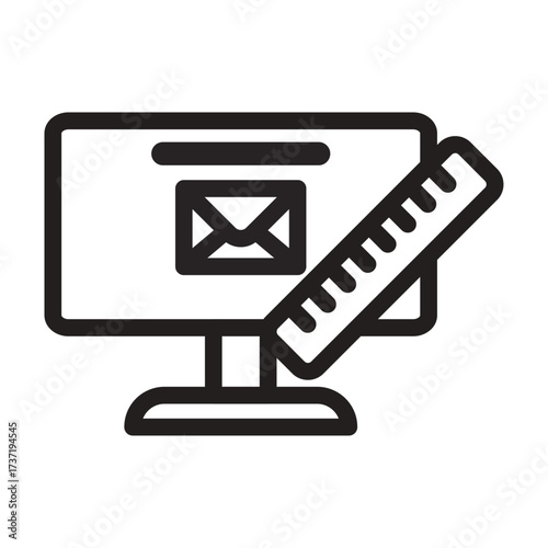 Monitor With Wireframe And Ruler Line Icon of Wireframing Tools Icon Set