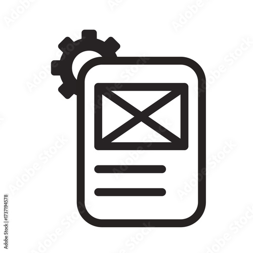 Document With Wireframe And Gear Line Icon of Wireframing Tools Icon Set
