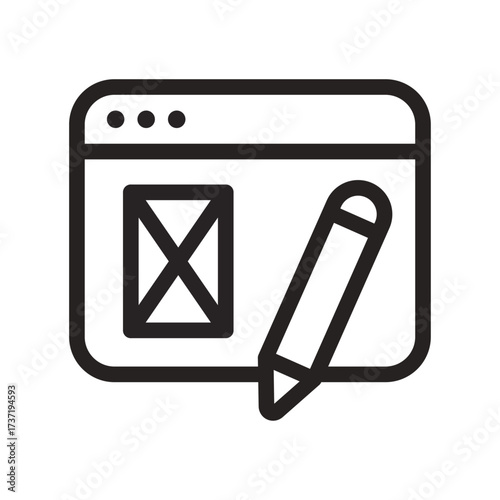 Browser Window With Wireframe And Pencil Line Icon of Wireframing Tools Icon Set