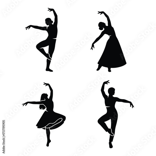 Dynamic ballet dancer silhouettes capturing graceful poses of movement and performance silhouette