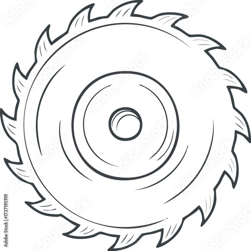 Monochrome vector icon of a sharp circular saw blade, a symbol of industrial cutting, carpentry, and precision work