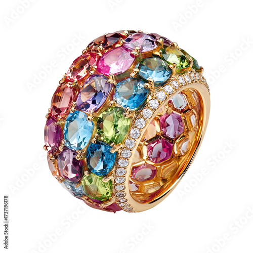 Multi-colored gemstone ring,  studded with various stones