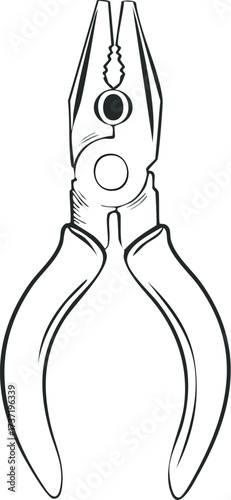 A detailed hand-drawn illustration of a pair of combination pliers, a versatile tool for gripping, bending, and cutting wire