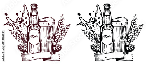 Vintage Hand-Drawn Beer Collection – Mugs, Bottles, Hops & Oktoberfest Elements