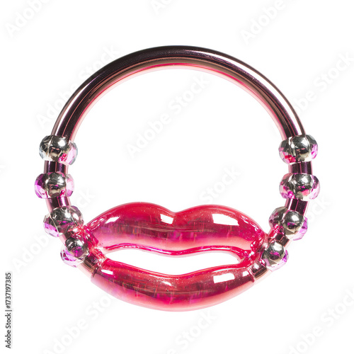 Pink lip-shaped ring with beads