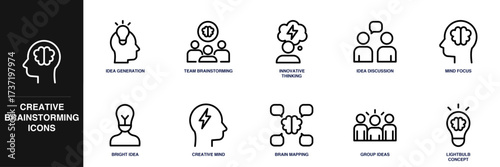 Creative Brainstorming Line Icon Set