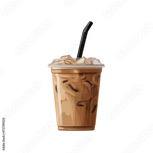 flat 2D icon vector illustrator of iced coffee
