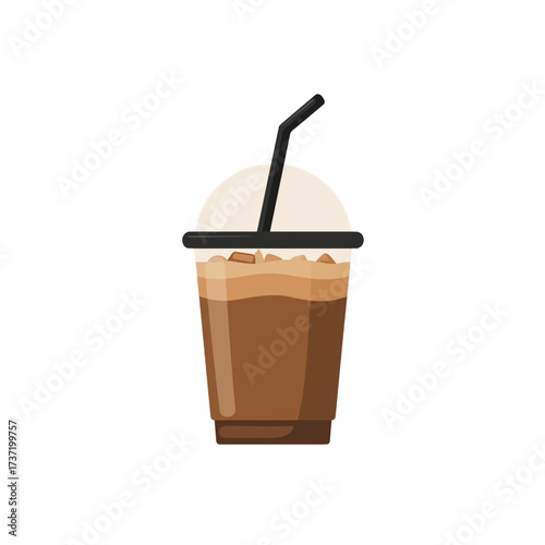 flat 2D icon vector illustrator of iced coffee