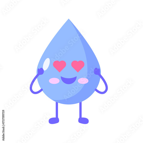 Cute Water Drop Character in Love with Heart Eyes