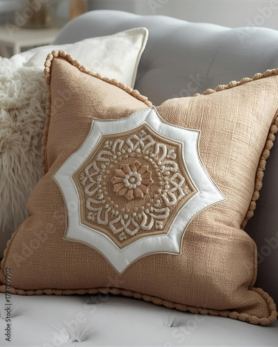 decorative throw pillow, embroidered pillow, mandala design cushion, boho pillow, decorative cushion, patterned throw pillow, bohemian home decor, embroidered cushion, artistic pillow, cozy decorative