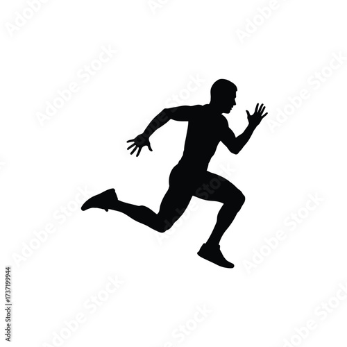 Dynamic silhouette of a male runner in full stride capturing athletic motion and speed silhouette