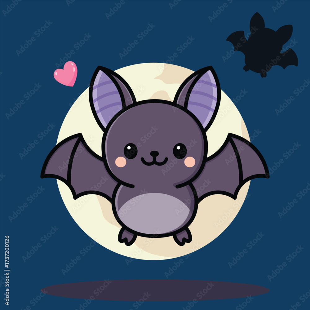 Obraz premium flat cartoon illustration of a cute bat on a blue background