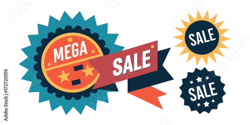 Set of sale, discount, and best choice labels and tags with vector symbols for retail promotion and business illustration