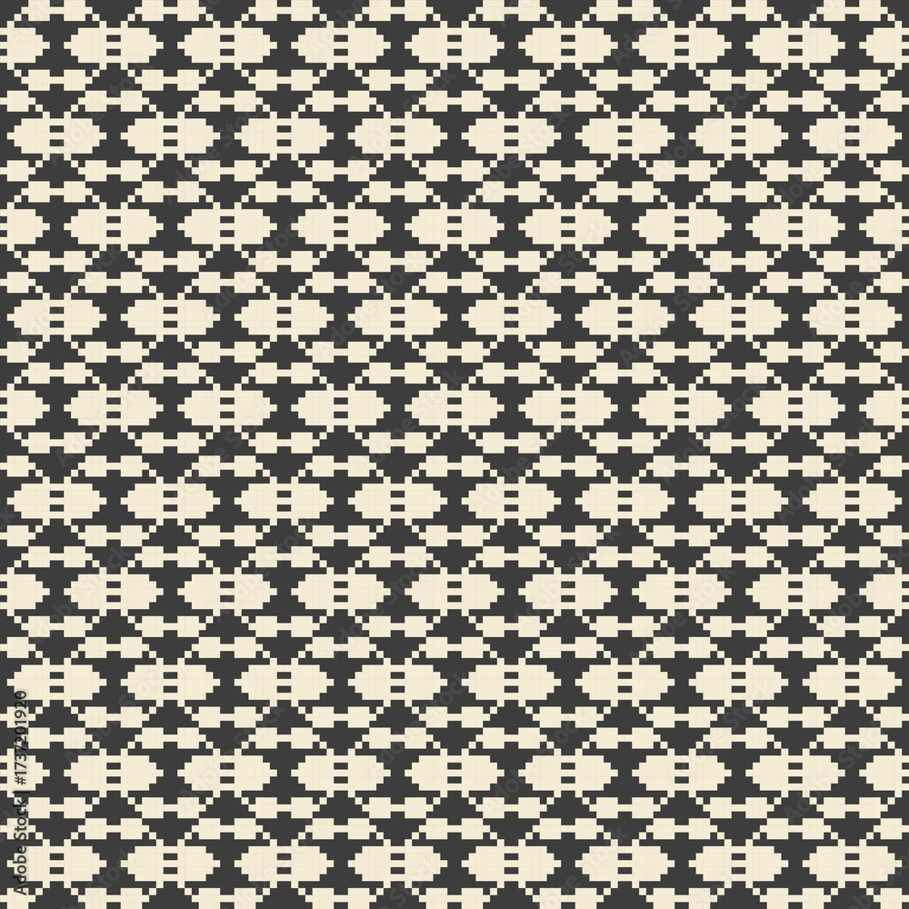 Fototapeta premium Brown-Green Tone Traditional Embroidery Art Abstract with Pixel Art Designs for Textile Print