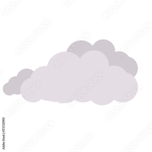 2d illustration of thick gray cloud, symbolizing overcast sky, gloomy weather, and cloudy atmosphere, isolated on white background.