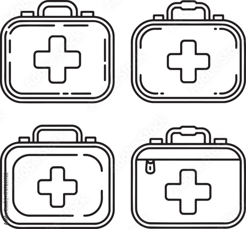 Set of First Aid Kit Outline vector illustration isolated On Transparent Background