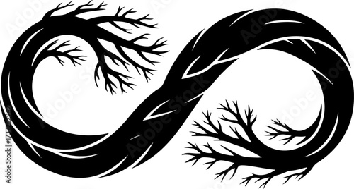 Black Silhouette of an Infinity Symbol with Tree Branches Vector Illustration