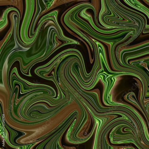 Vivid abstract swirl pattern in green and brown, blending organic flow with marble-like textures. Perfect for nature-inspired art, design, and digital projects.