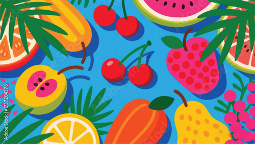 Fresh Fruits Illustrator Artwork Banner Background Design Template 