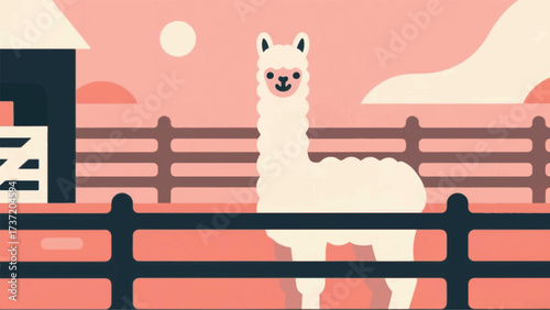 Llama in the Cage Illustrator Artwork Banner Background Design Template 