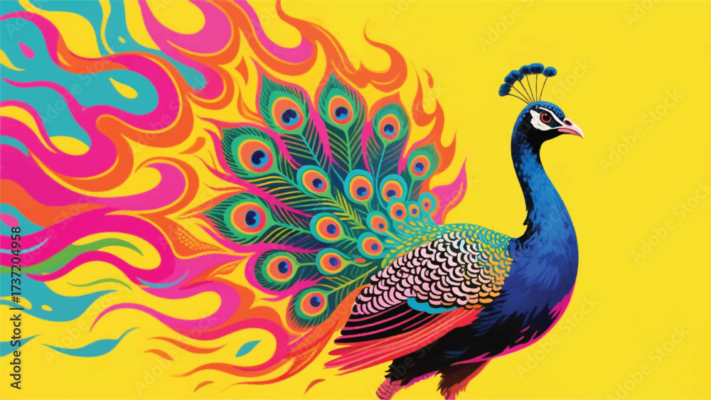 Fototapeta premium Peacock on Fire Illustrator Artwork Banner Background Design Template 