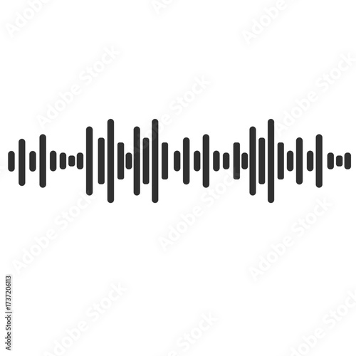 2d illustration of black digital sound waveform, symbolizing audio recording, voice recognition, and modern sound technology, isolated on white background.