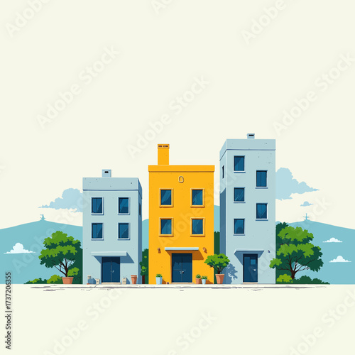 Colorful Urban Homes by the Mountains