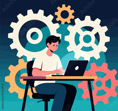 Creative Professional Working with Interconnected Gears