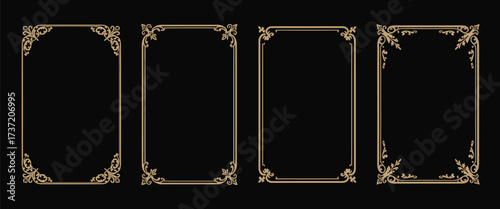 Luxury Golden Rectangle Frame Collection,  Glowing Thin Line Art Deco Borders, Vintage Floral Ornaments, Victorian Elements, Decorative Linear Shapes for Invitations, Certificates, Book Covers, and El