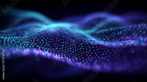 Fototapeta kuchenna An abstract field of connected dots forming dynamic waves, visualizing big data analytics networks machine learning signals and complex system behavior for predictive intelligence. 