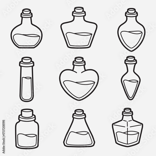 set of potion with outline style good for icon, symbol, element design, coloring book, etc