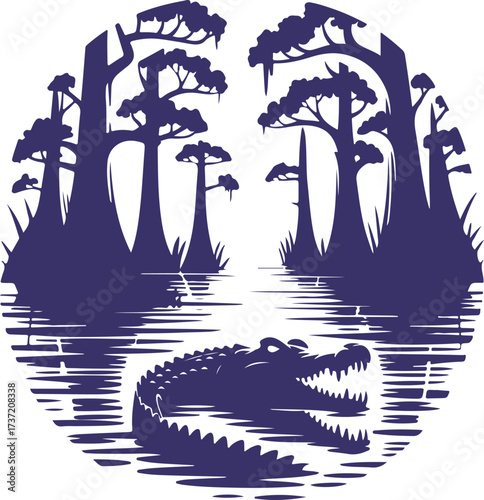 Swamp Silhouette Alligator Amidst the Cypress Trees