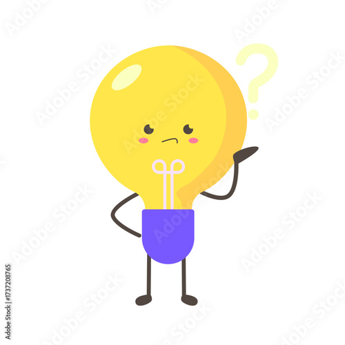 Cartoon Light Bulb Character with Question Mark