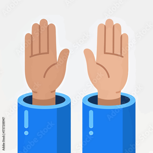 Hands Raised in Blue Cylinders, Expressing Hope and Unity