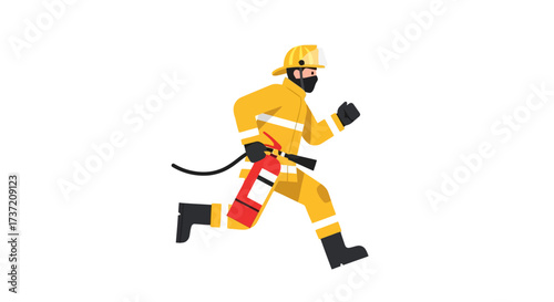 Firefighter Emergency Response Illustration Depicting Swift Action and Preparedness for Fire Safety Awareness and Training Materials