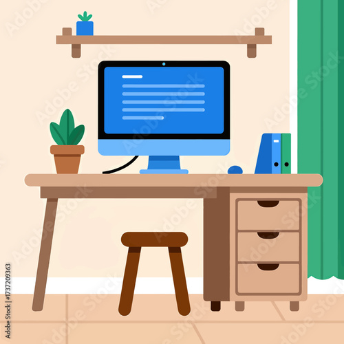 Home Office Setup with Blue iMac and Green Plants