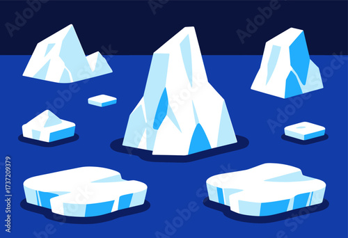 Icebergs Floating in Arctic Ocean at Dusk
