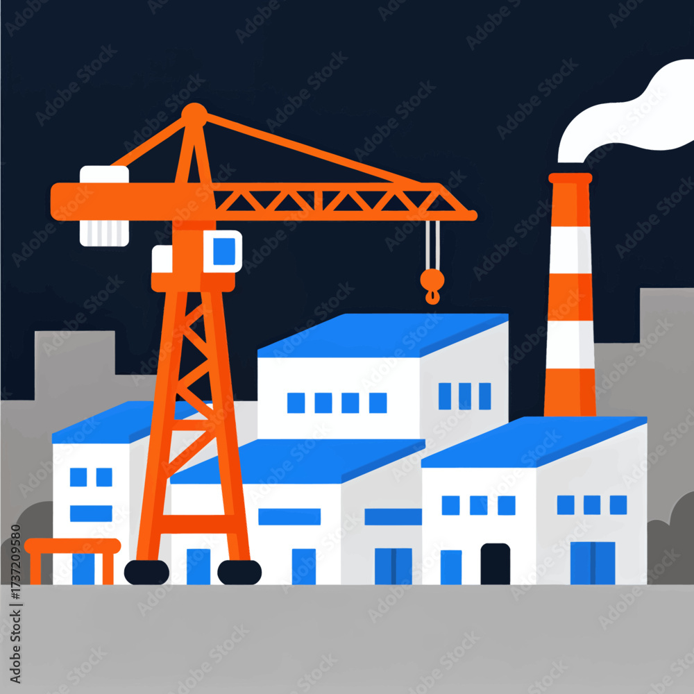 Obraz premium Industrial Growth: Modern Factory with Towering Crane and Emissions