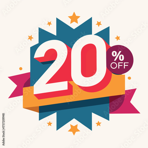 20% Off Vector Banner – Sale Discount Number Icon for Marketing Promotions