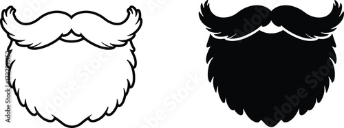 Beard mustache silhouette, facial hair icon, black vector design, grooming symbol, barbershop logo, editable graphic, classic style, male identity