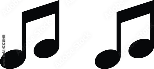 Eighth note silhouette, musical symbol, black vector icon, rhythm design, editable graphic, melody element, sound notation, music theory