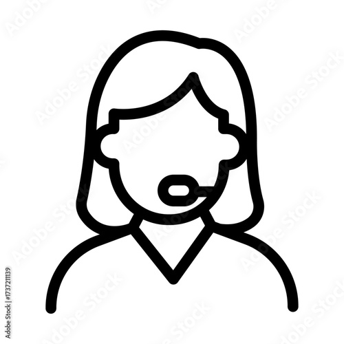 Female Call Agent Line Icon of Call Center Icon Set