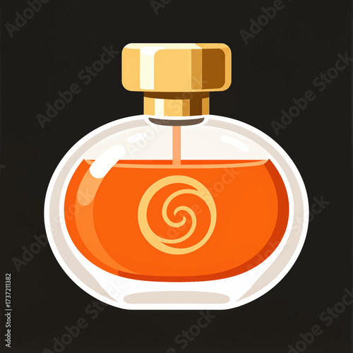 Luxurious Perfume Bottle with Golden Cap and Swirl Design