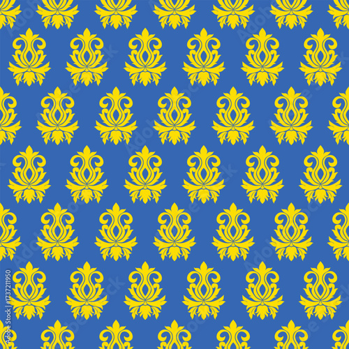 Deep blue backdrop accented by vivid yellow elements in a precise, orderly arrangement, delivering a sense of luxury and energy through bold color contrast.