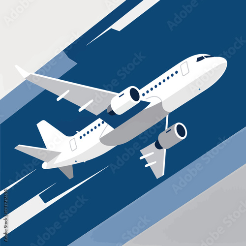 Modern Airplane Taking Off in Calm Blue Sky