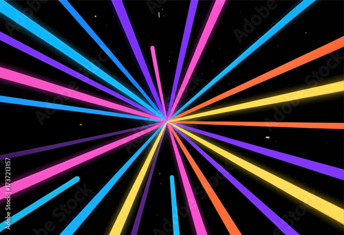 Neon Lights Bursting in Dark Space with Colorful Radiance