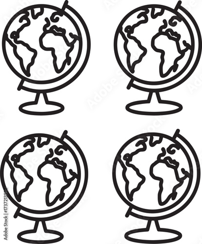 Set of Spinning Globe Outline vector illustration isolated On Transparent Background