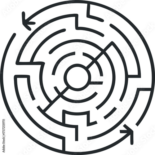 Circular maze illustration showing complexity challenge and problem solving skills